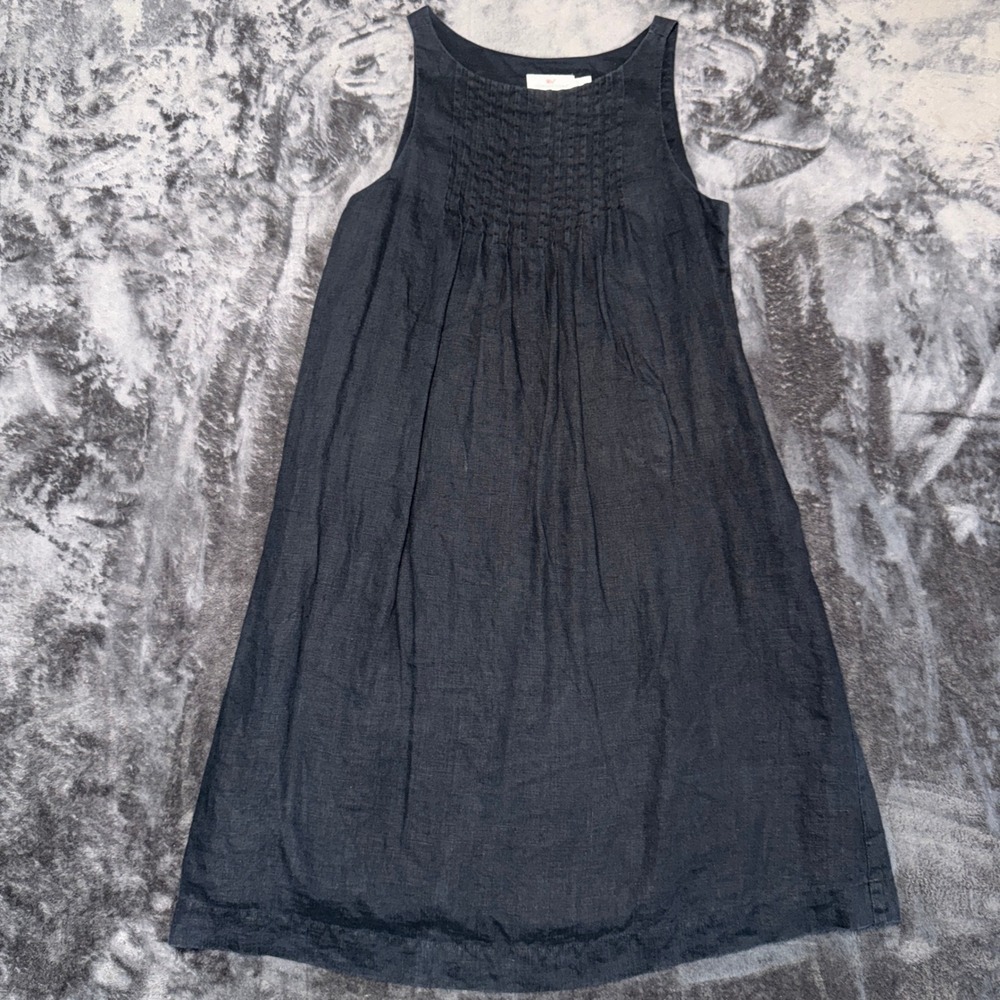 Vineyard‎ Vines Navy Blue Linen Sleeveless Pleated Shift Dress 2Q2227 Womens 2